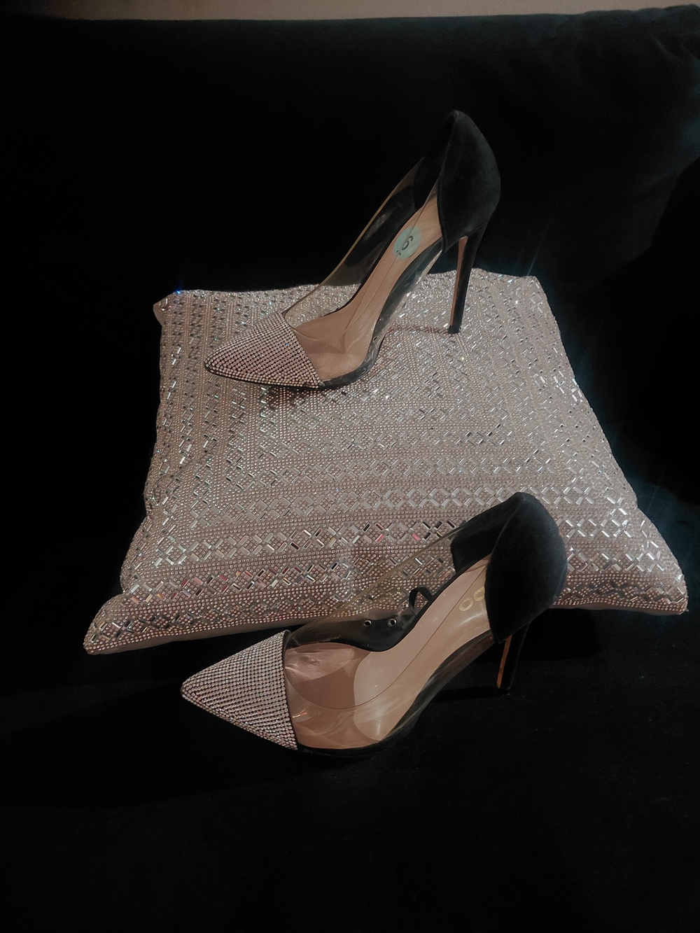 Aldo Black and Nude Glitter Pointed-Toe Stiletto Pumps